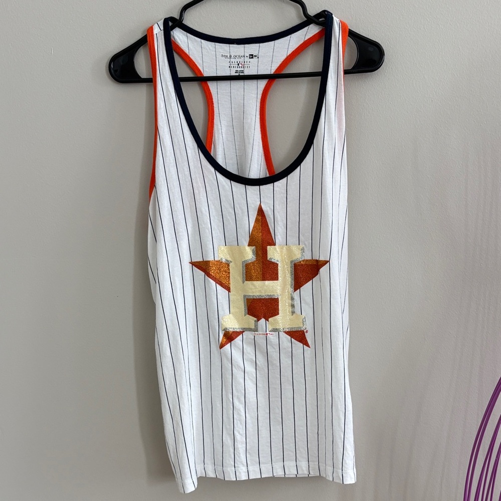 5th & Ocean Striped Racerback Tank with Astros logo.